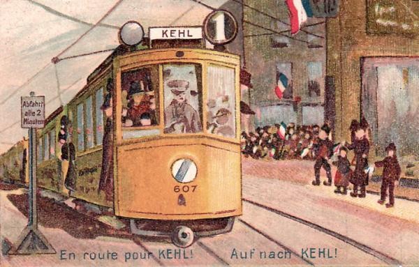 Alte Postkarte Tram nach Kehl